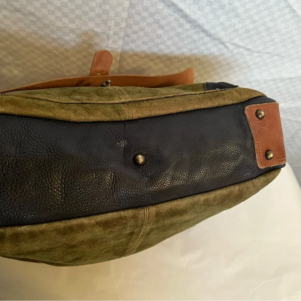 Amsterdam Heritage Olive & Camel Suede Leather Men's Messenger Bag / Briefcase
